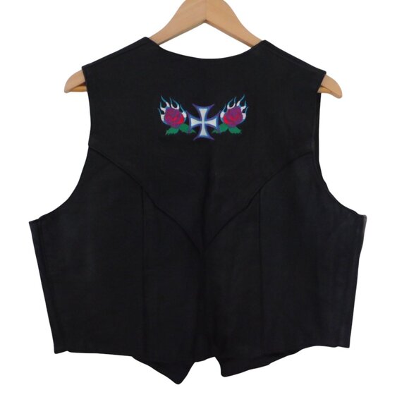 Unik International Womens Sz XXL Leather Vest Motorcycle Cropped Chopper Roses - Picture 6 of 8